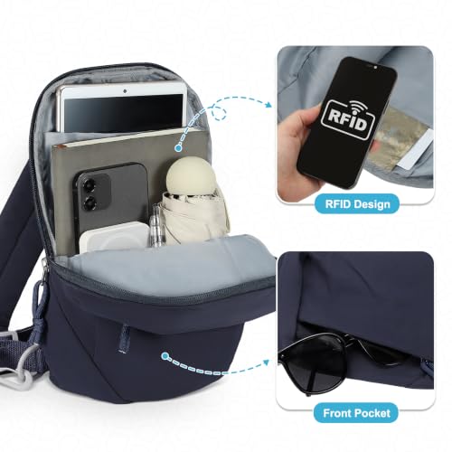 Small Sling Bag with RFID Blocking Mini Fanny Pack, Dark Blue - color: Dark Blue