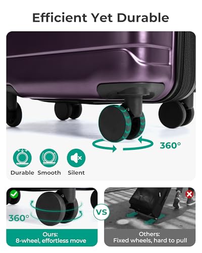 BAGSMART Carry-On Luggage 20" Expandable Spinner 22x14x9,Purple - color: Purple