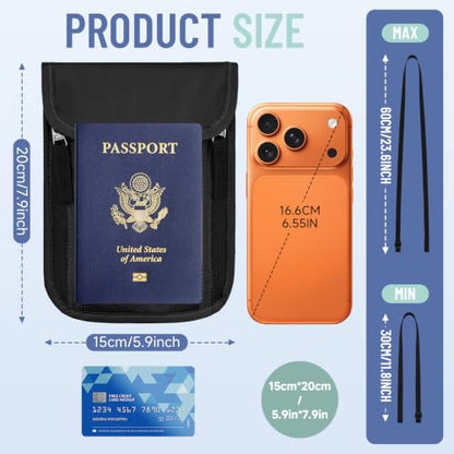 Travel Neck Wallet, RFID Blocking Concealed Passport Holder, Black - color: N-Black