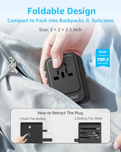 Universal Travel Adapter, 2 USB-C ＆ 1 USB-A, Cover 200+ Countries - color: Black, size: GaN45W