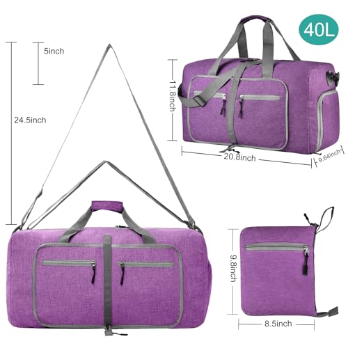 Dimayar 40L Foldable Duffle Bag, Travel & Weekender, Overnight, Gym - color: Purple, size: 40L