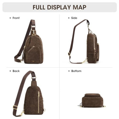 Kattee Sling Bag for Women, Genuine Suede Leather Crossbody Bags - color: Suede Chocolate