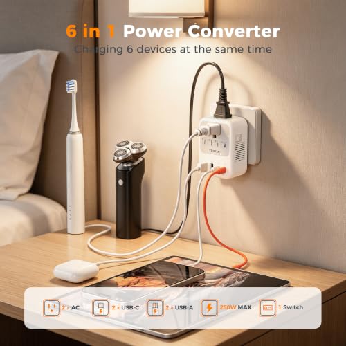 TESSAN 220V to 110V Voltage Converter US to Europe Universal Travel Adapter