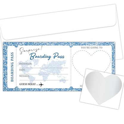 Lesixur Blue Plane Tickets Surprise Destination Revealed Card, Boarding Pass Ticket With Envelopes, Surprise Trip Reveal for Valentine's Day, Holidays, Birthday, Wedding, And Christmas-004-1 - style: 1 SET