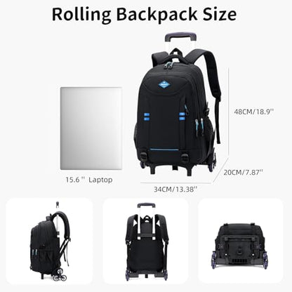 Rolling Backpack for Boys Elementary School Bag with Wheels Travel Trolley Bag 2 wheels and 6 wheels - color: Black/Green 6 Wheels, size: 6 wheels