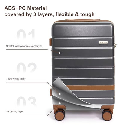 5 Piece Luggage Sets, 20" 24" 28" Hardshell Suitcases with TSA Locks Lightweight PC+ABS Spinner Wheel Luggage for Family Vacation & Air Travel Carry On Checked Baggage Set (Gray) - color: Grey, size: 5 piece set (20"/24"/28")