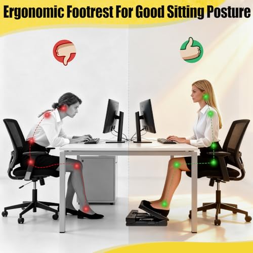 Foot Rest for Under Desk at Work Ergonomic Footrest with Adjustable Height and Angle, Foldable Foot Stool with Removable Pad Massage Beads for Office Gaming Chair Gray - color: Gray
