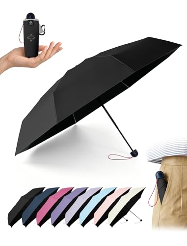 Mini Umbrella for Travel Compact - UPF 100+ UV Sun Umbrella for Purse Backpack,Super mini Sturdy Pocket Folding Umbrella with Absorbent Sleeve, Heavy Duty Parasol - color: 1-Black
