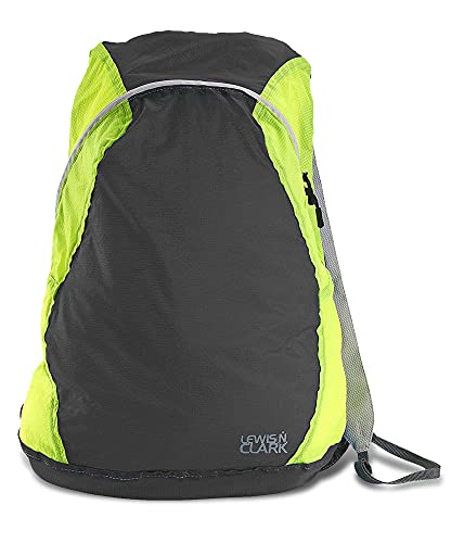 Lewis N. Clark Women's Packable Daypack, Hiking Camping Backpack, Ditty Bag, Charcoal/Neon Lemon, One Size - color: Charcoal/Neon Lemon