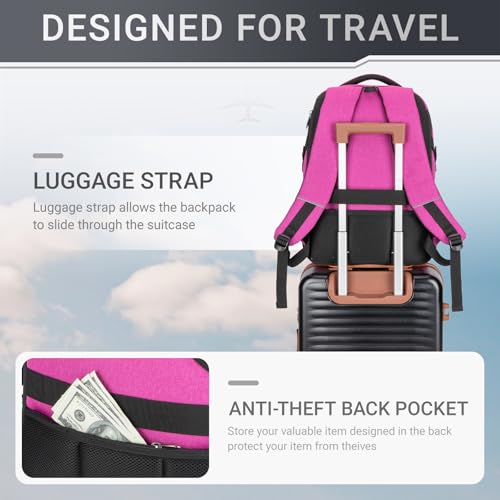40L Expandable Laptop Travel Backpack With Anti-Theft & Lay-Flat - color: Purple
