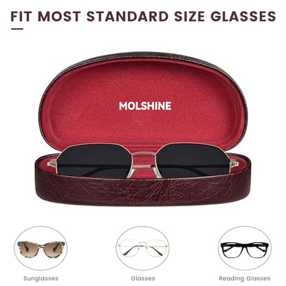 molshine Hard Shell Sunglasses Case,Classic Large Glasses Case for Sunglass, Eyeglasses with Cleaning Cloth, Pocket - color: Wine Red
