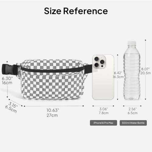 TOPEAST Waist Pack 3.5L Fanny Packs with Water Bottle Holder - color: Black White Gingham