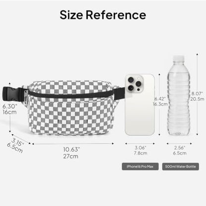 TOPEAST Waist Pack 3.5L Fanny Packs with Water Bottle Holder - color: Black White Gingham