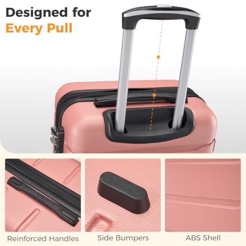 NEWBULIG 3 Piece Expandable Luggage Set, Hard Shell Suitcase, Pink - color: Pink, size: 3-PCS Set (20/24/28 Inch)