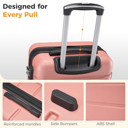 NEWBULIG 3 Piece Expandable Luggage Set, Hard Shell Suitcase, Pink - color: Pink, size: 3-PCS Set (20/24/28 Inch)