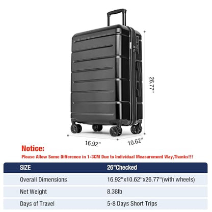 KYME 24 Inch Luggage TSA Approved Hardshell Suitcases with Spinner Wheels Durable PC+ABS Medium Checked Travel Luggage for Women Men - color: Black, size: Checked-Medium 24-Inch