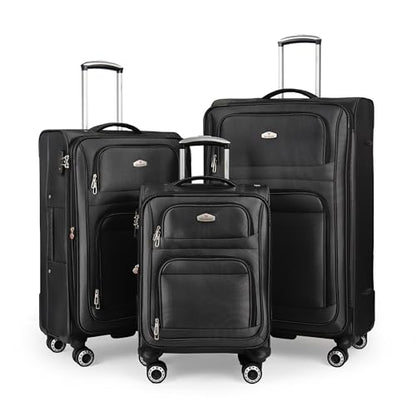Softside Luggage Sets 3 Piece w/Front Pockets,Expandable - color: Black, size: 3-Piece Set (20"/26"/30'')