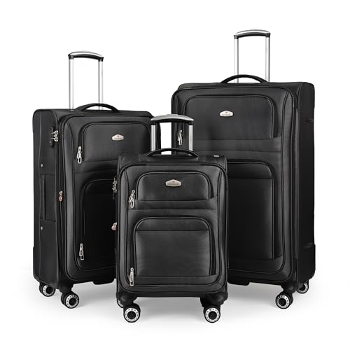 Softside Luggage Sets 3 Piece w/Front Pockets,Expandable - color: Black, size: 3-Piece Set (20"/26"/30'')