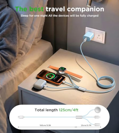 Travel Essentials Multi Charging Cable with 20W Charger Block - color: Blue, size: 1.2M/4FT