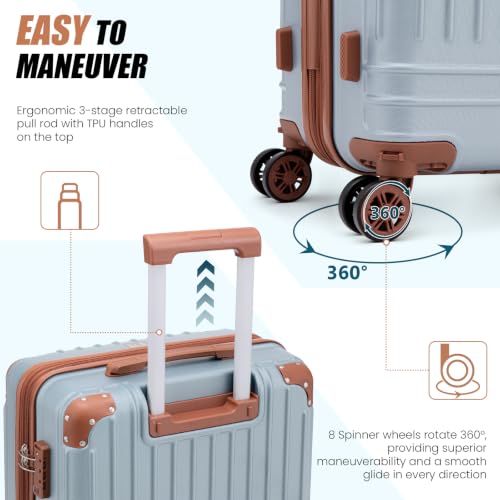 KUNEL Luggage Sets 5 Piece, Hardshell Expandable Suitcase, 20/24/28inch - color: SkyBlue