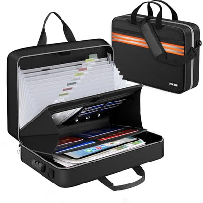 Accordion File Organizer with Lock, Fireproof Document Bag, Black - size: Legal Size, style: Orange Reflective Strip