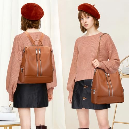 ALTOSY Genuine Leather Backpack for Women Convertible Shoulder Bag - color: Caramel