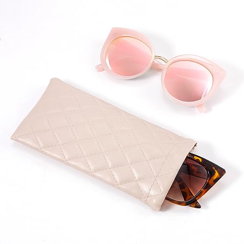 TRIUMPH VISION Eyeglass Case Glasses Case Soft Sunglass Pouch Sleeve 3 Pack - color: Pu Quilted (Pink, Beige, White)