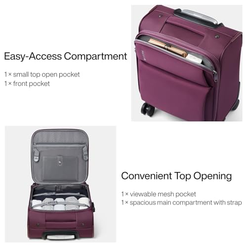 Hanke Underseat Carry On Luggage with Wheels, Small Suitcase, Rolling Bag - color: Purple, size: 16 Inch Underseat