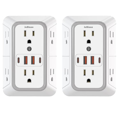 2 Pack Outlet Extender Surge Protector, 6 Outlet Splitter with 4 USB Outlet (2 USB A,2 USB C), 3Sided Power Strip with Adapter Spaced Outlets for Home, Office, Travel(White)-ETL - color: White 2 Pack