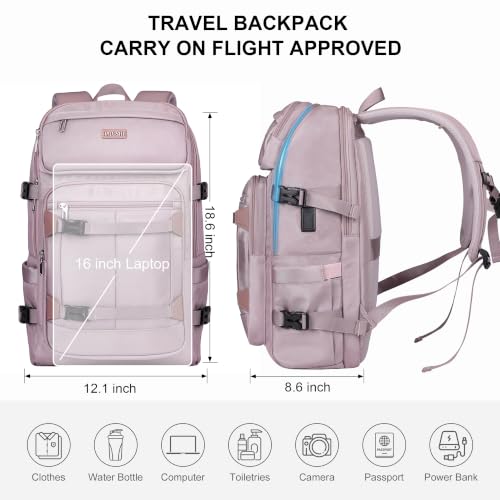 PIJUSHI Travel Backpack 35L Carry On Backpack Flight Approved - color: Updated Ashen Purple