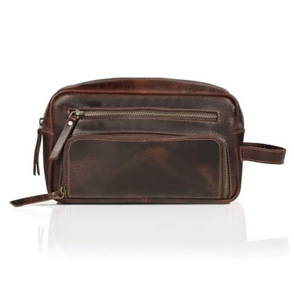 CREATIVE LEATHER ART Leather Dopp Kit for Men, Vintage Brown Toiletry Bag, Shaving Travel Organizer Pouch
