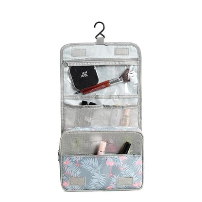 Sechunk Waterproof Travel Toiletry Bags Hanging Multi-function Cosmetic Bag Makeup Bag for Women - color: greyFlamingo