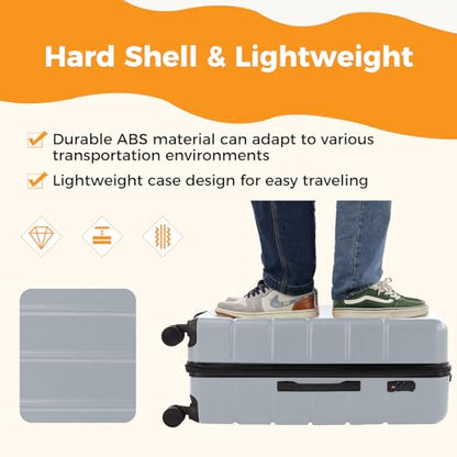 NEWBULIG 24 Inch Checked Luggage, Expandable Suitcase with Spinner Wheels - color: Light Grey, size: 24 Inch