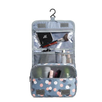 Sechunk Waterproof Travel Toiletry Bags Hanging Multi-function Cosmetic Bag Makeup Bag for Women - color: blueFlower