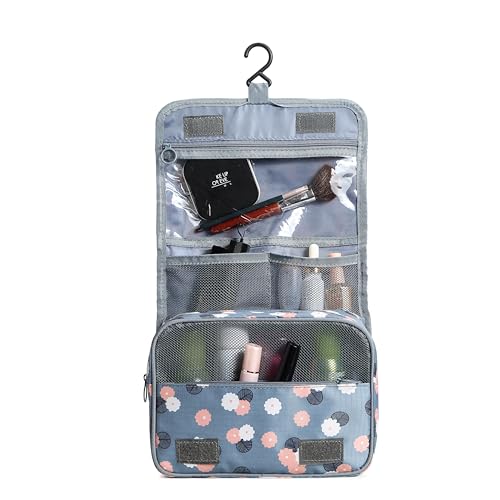 Sechunk Waterproof Travel Toiletry Bags Hanging Multi-function Cosmetic Bag Makeup Bag for Women - color: blueFlower
