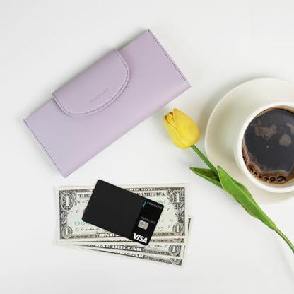carrotez All-in-One Long Bifold 2-Tier PU Leather Wallet for Women Lavender - color: Lavender