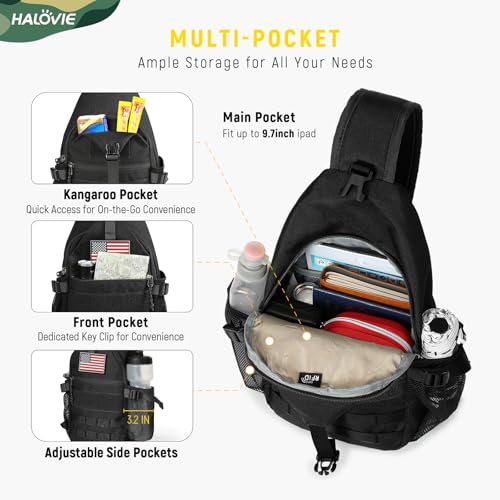 HALOVIE Anti-theft Sling Backpack RFID Crossbody Travel Daypack - color: Black