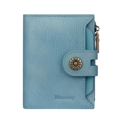 RFID Blocking Leather Womens Wallet with Coin Pocket(lakeblue) - color: c6-lakeblue