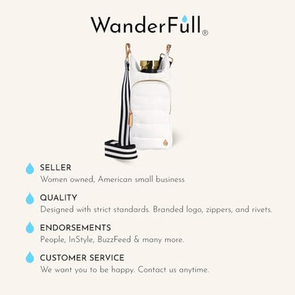 WanderFull Original HydroBag Crossbody Water Bottle Holder with Phone Pocket, Fits Water Bottles up to 32 oz - color: Navy Blue Matte - Patterned Strap
