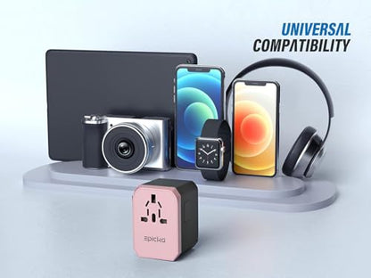 EPICKA Universal Travel Adapter with 1AC/1 USB-C/4 USB-A Ports - color: Rose Gold