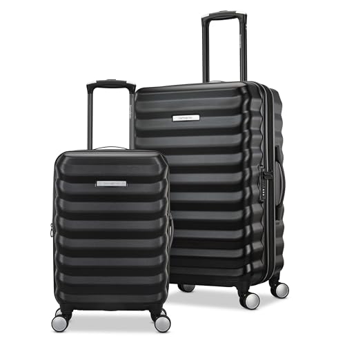 Samsonite Hard-Sided 20 & 24 Inch 2-Piece Lightweight Checked Large Expandable Element Suitcase Set: Durable, 360° Spinner Wheels, Adjustable Telescopic Handle, TSA-Approved Lock - Alpine Black - color: Alpine Black, size: 2-Piece Set (20"/24")