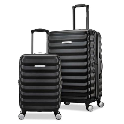 Samsonite Hard-Sided 20 & 24 Inch 2-Piece Lightweight Checked Large Expandable Element Suitcase Set: Durable, 360° Spinner Wheels, Adjustable Telescopic Handle, TSA-Approved Lock - Alpine Black - color: Alpine Black, size: 2-Piece Set (20"/24")