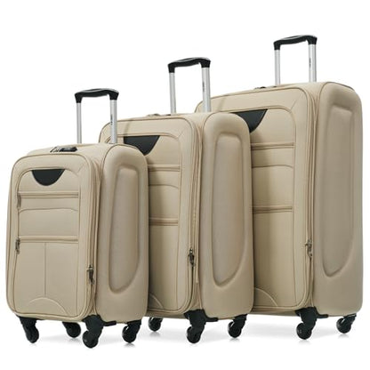 Merax Suitcase Set, Softside 3-Piece Expandable Luggage - color: Khaki(22/26/30)
