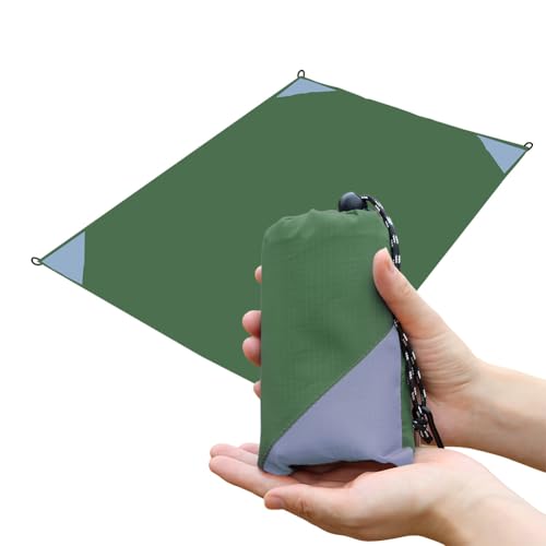Pocket Picnic Blanket, Compact Lightweight Tarp for Camping - color: Army Green/Grey, size: 55"x39"