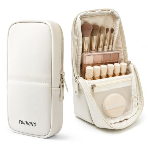 Standing Travel Makeup Brush Bag, Waterproof PU Cosmetic Bag, Cream White - color: Cream White, size: S