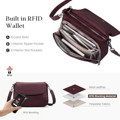 befen Genuine Leather Medium Crossbody Bags for Women Saddle Bag Purse - color: Burgundy Red