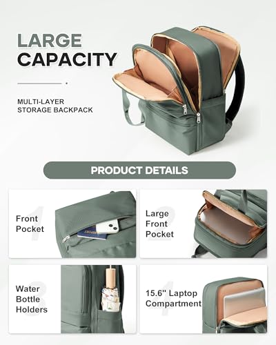 wepadre Small Travel Backpack for Women Men Personal Item Travel Bag Carry on Backpack for Travel Carry on Luggage - color: Olive Green