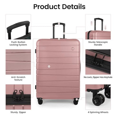 30" Luggage,Hardshell Suitcase w/4 Spinner Wheels,NO LOCK - color: Rose Gold, size: Checked-Large 30-Inch