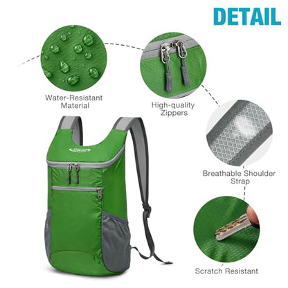 G4Free 10L Lightweight Packable Hiking Backpack, Nylon Daypack Daily Travel - color: Green, size: Small