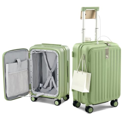 Hanke Top Opening 20" Carry On Luggage Expandable Hard Shell Bamboo Green - color: Bamboo Green, size: 20 Inch EXT